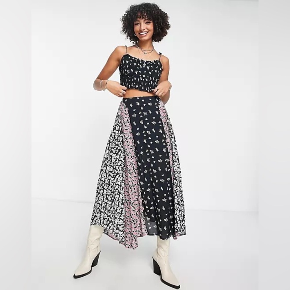 Free People Kaia splice print maxi skirt set